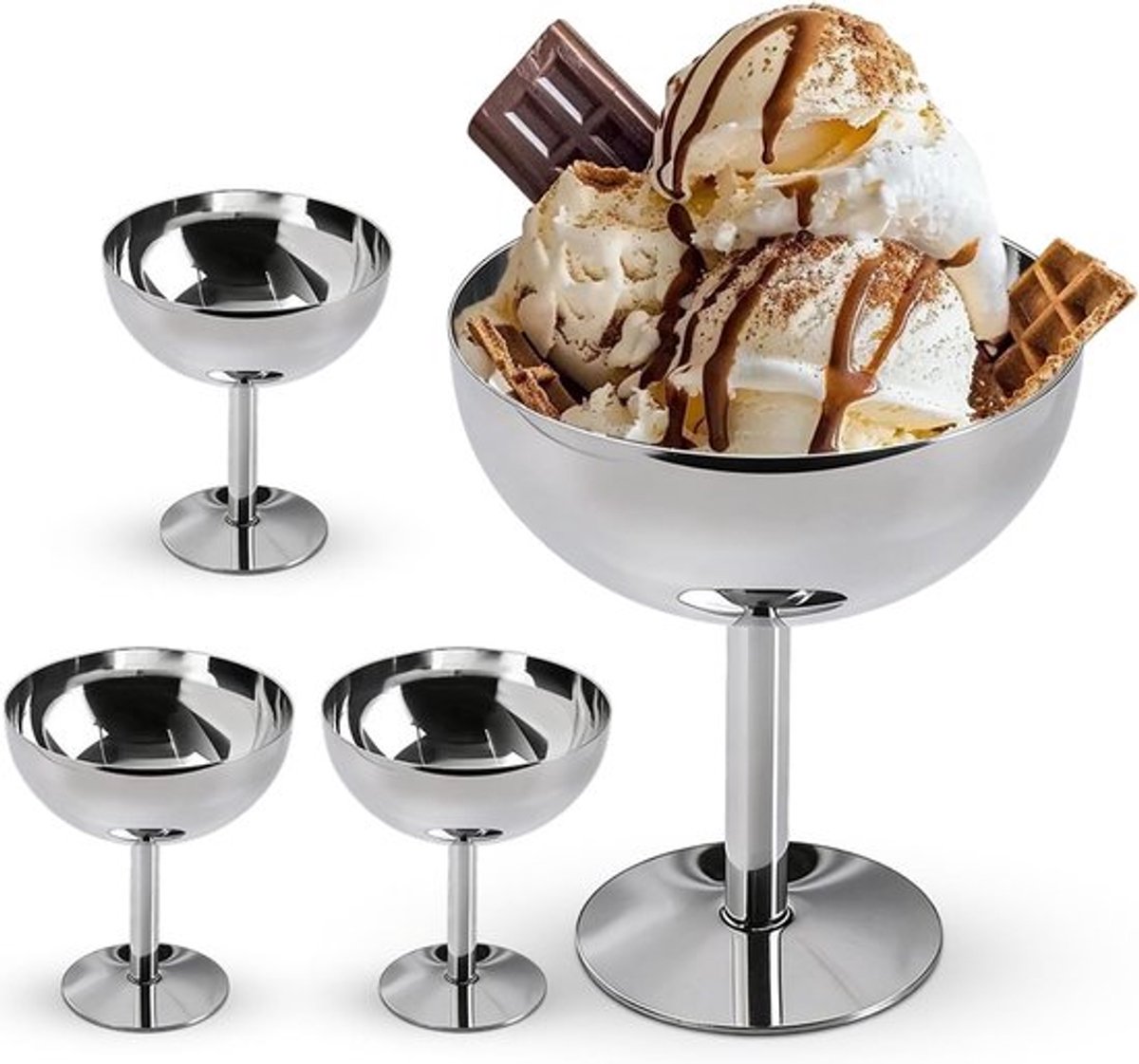 Elegante RVS IJsbekers van 200 ml - 4 Stuks Dessertkommen voor IJs, Yoghurt en Fruit - Perfect voor Feestjes en Bruiloften