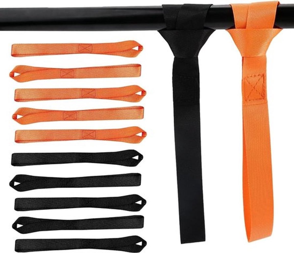 Sjorlussen 25 x 30 cm nylon riemlussen - set van 10 stuks voor spanbanden - zwart en oranje - belastbaarheid 1000 kg lus - vastzetten lading
