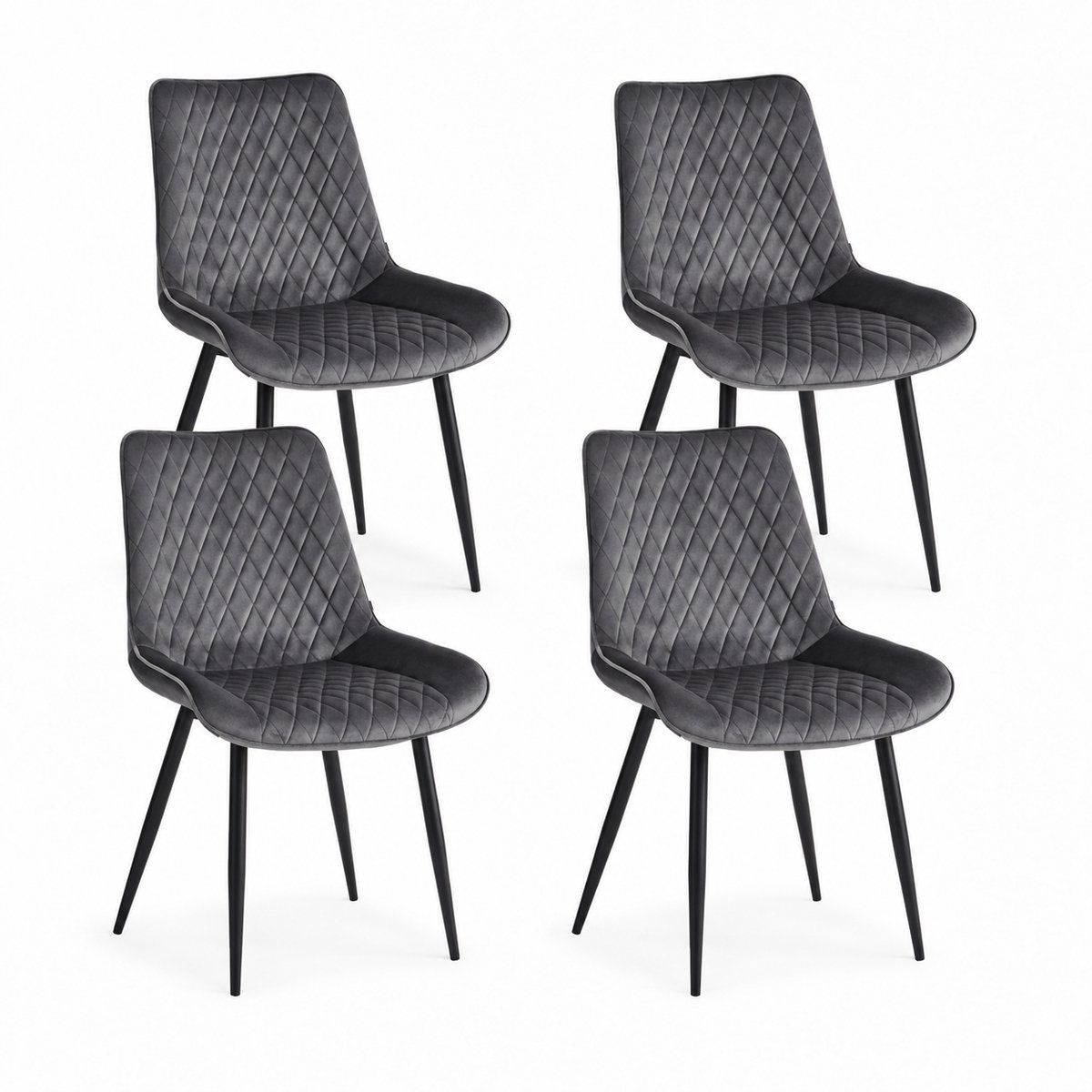 Colenis Adama Eetkamerstoel - Set Van 4 - Grijs - Fluweel - Velvet - Industrieel