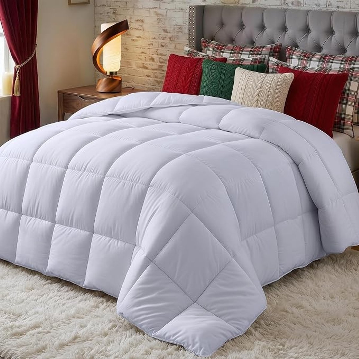 Zelora Dekbed 220x240 cm met Hoeklabs - Pluche Gesiliconiseerd Fiberfill, Doorgestikt Dons Alternatief, Wit