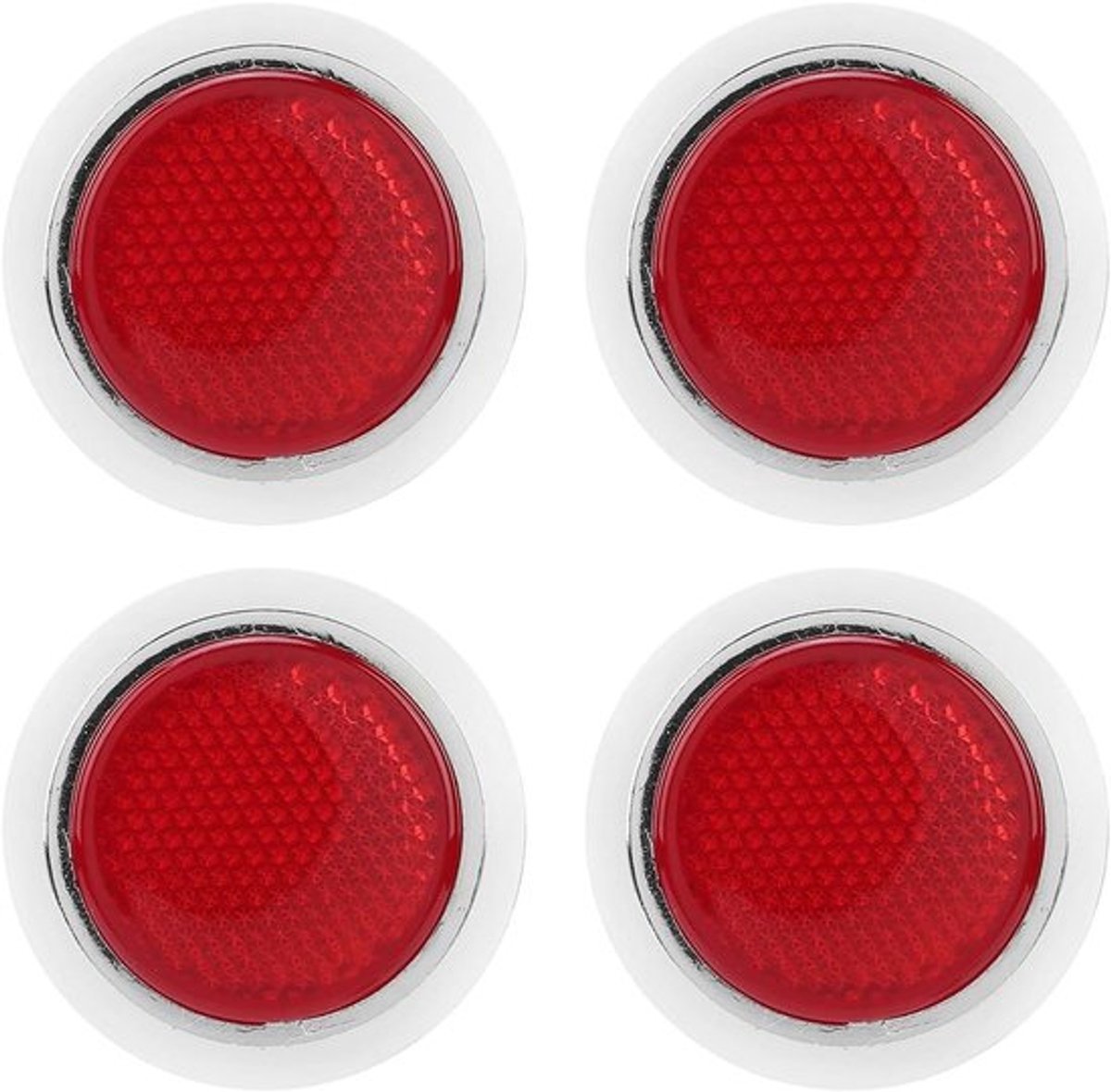 Set van 4 Ronde Rode Reflectoren voor Verhoogde Zichtbaarheid van Auto's, Motoren en Trailers - Reflectieve Bescherming voor Achterlichten van ABS Chrome