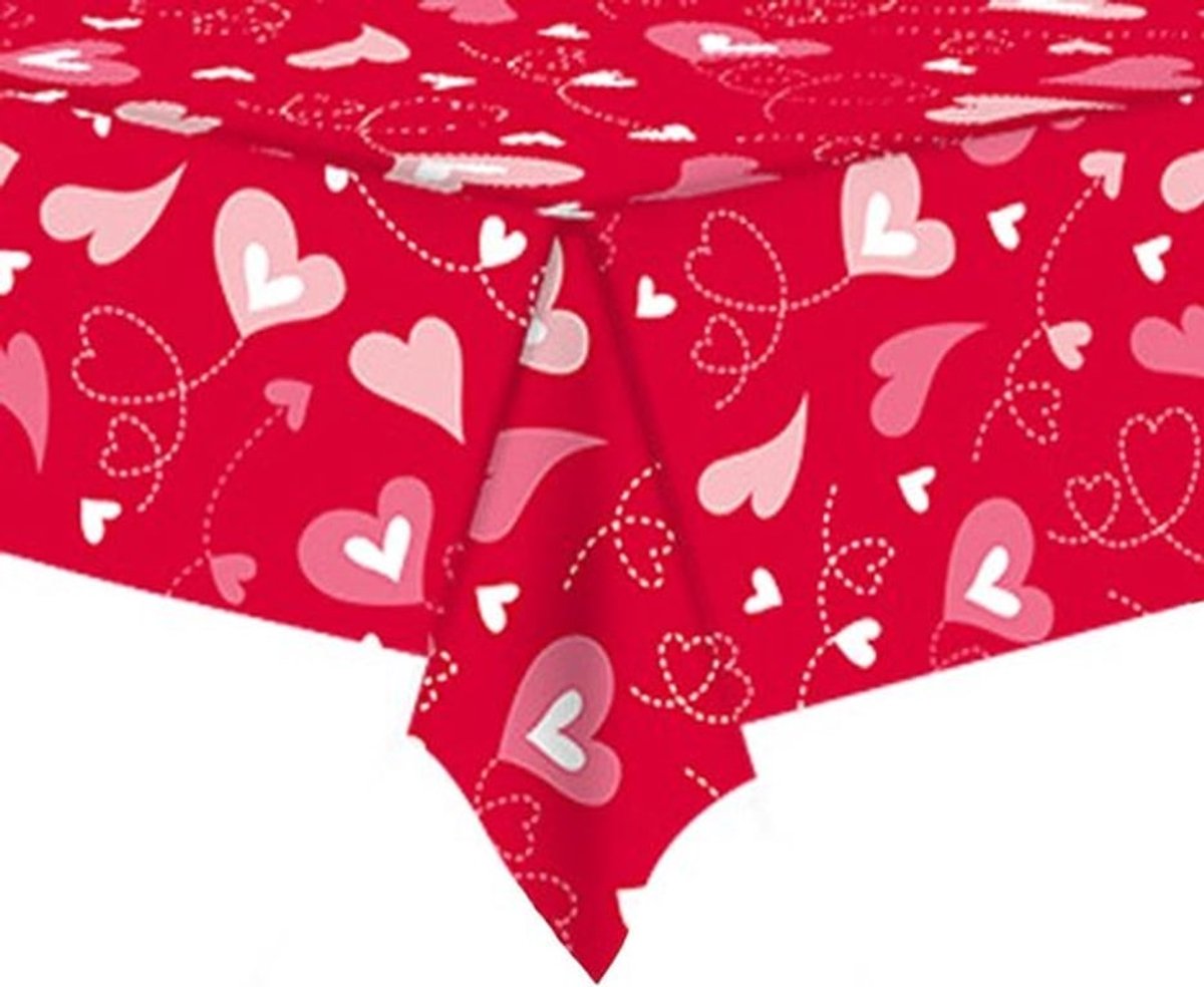 Roze en rode hartvormige tafelkleed voor Valentijnsdag, waterdicht en rechthoekig, 137x274 cm, ideaal voor feestelijke decoratie en verjaardagen