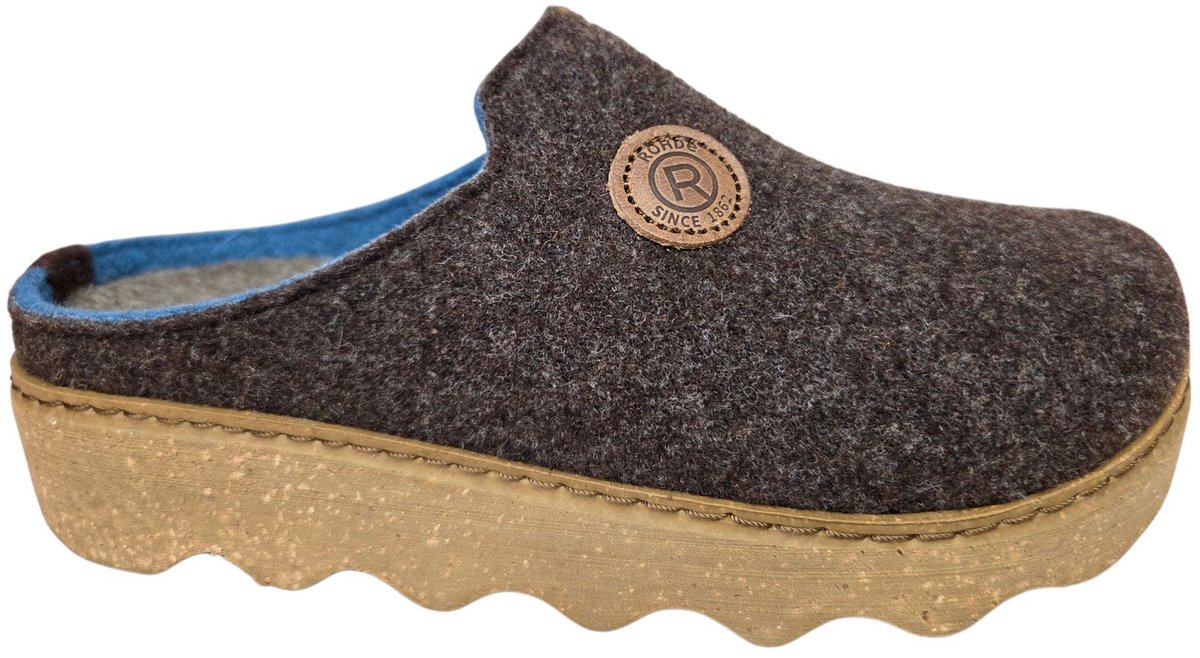 Rohde 6122 72 Pantoffels Open Sloffen Bruin/Blauw Vilt Dames - Bruin - 43