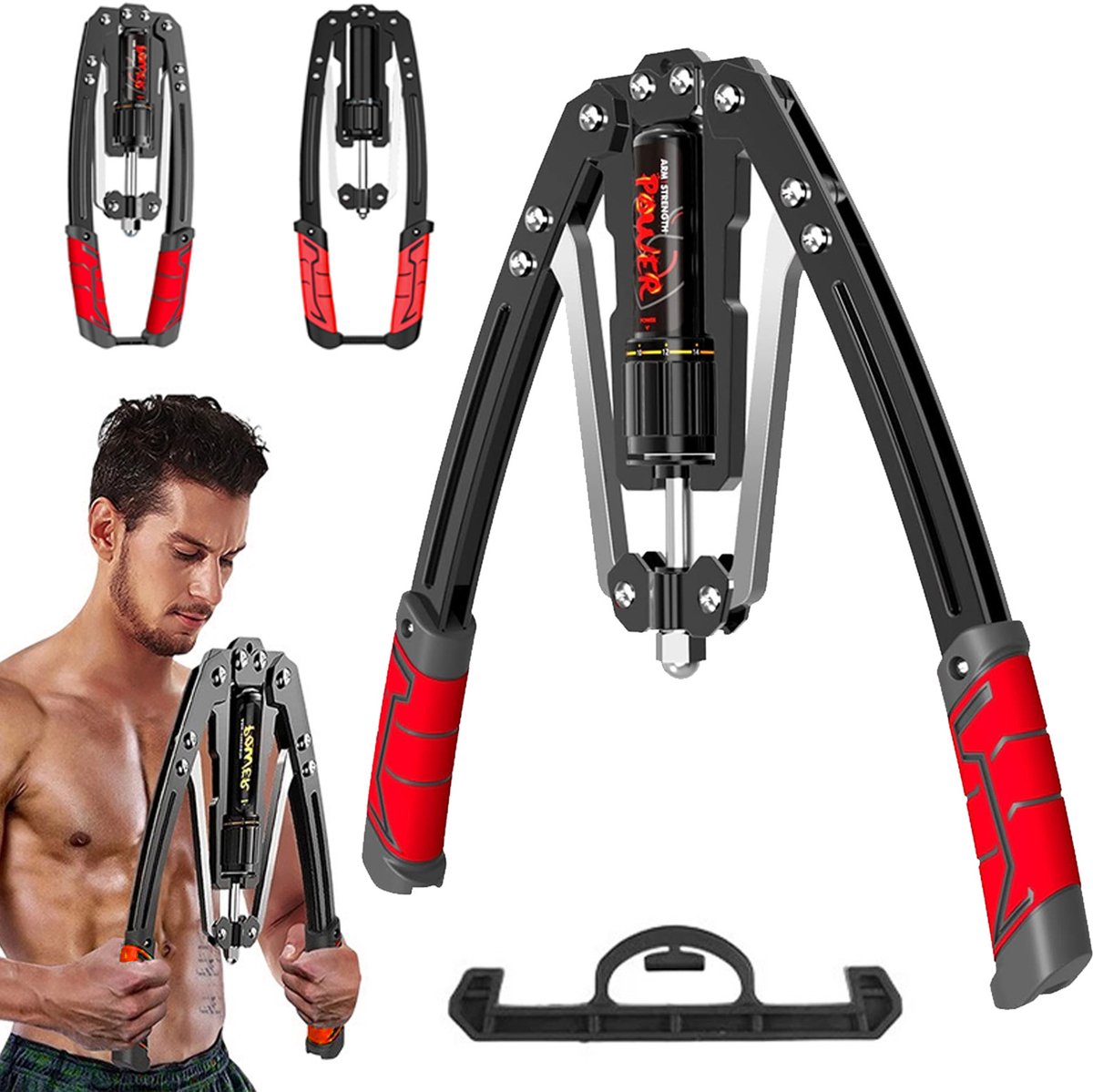 Hydraulische Armtrainer - Verstelbare Krachttrainer - Weerstand 10-200 kg - Verstevigde Stalen Constructie - Antislip PU-Handgrepen - Compact Driehoekig Ontwerp - Voor Armen, Schouders, Borst en Thuisfitness
