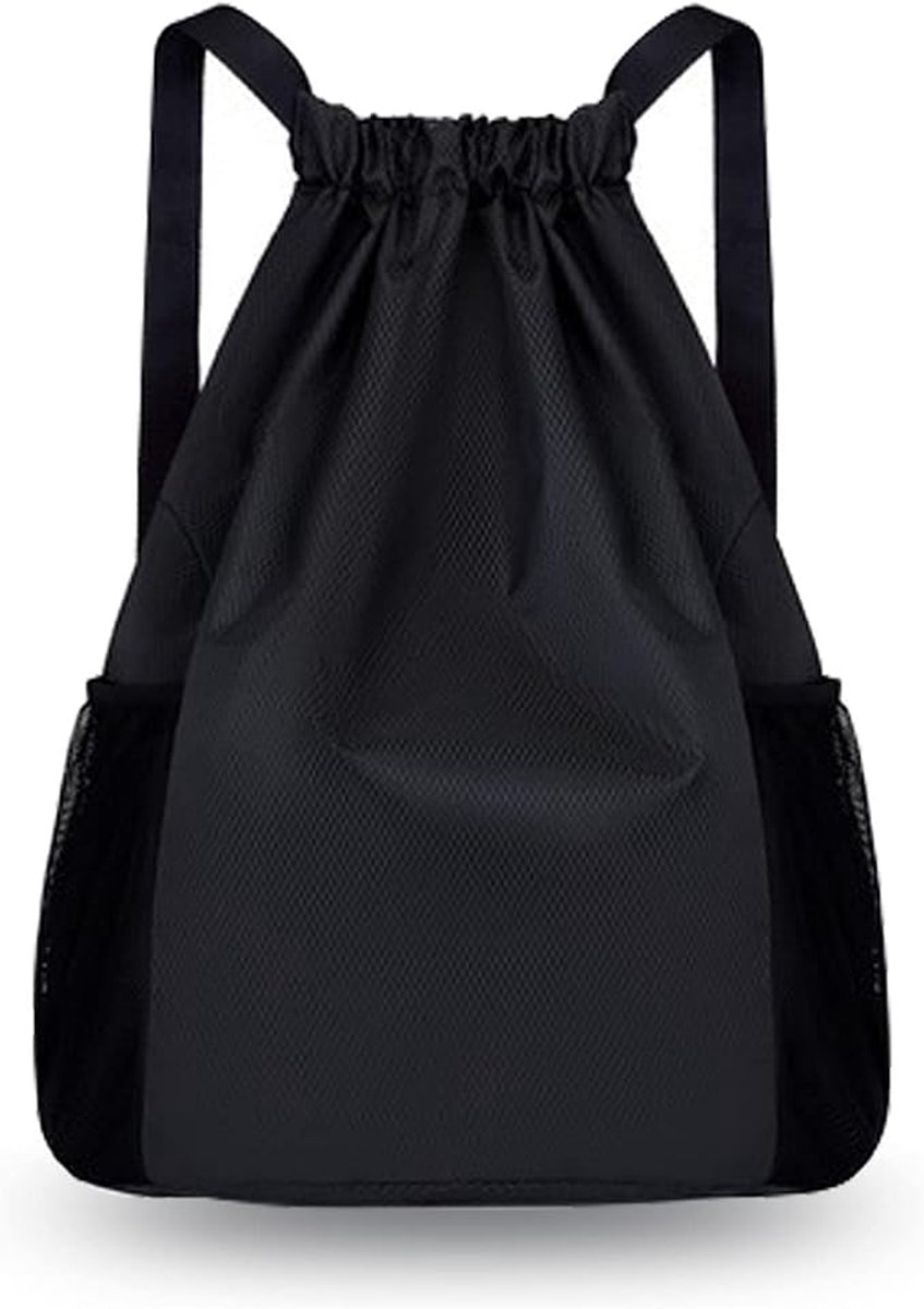Gymtas met Trekkoord - Waterdichte Nylon Sportrugzak met Verstelbaar Koord - Grote Capaciteit Gymtas voor Dames en Jongens - Ideaal voor School, Sport en Fitness - Zwart