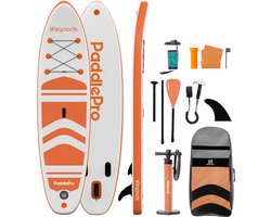 LifeGoods PaddlePro SUP Board - Opblaasbaar Paddle Board - Complete Set - Max. 150KG - 320x81cm - Wit/Oranje