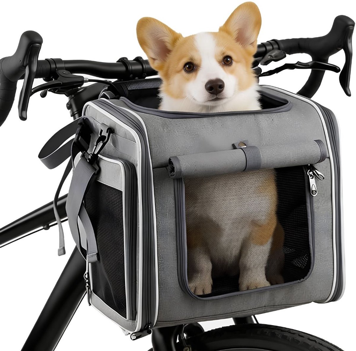 NIVA® Fietsmand Hond - Hondenmand - Fietsmand Hond Voorop - Grijs - 33cm x 11cm x 34cm