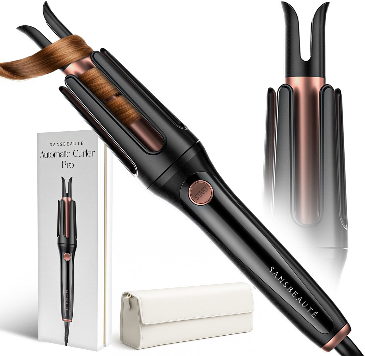 Sansbeauté Automatische Krultang met Reisetui - Keramische Haarkruller - Haarkrultang - Hair Curler - Haarstyler - Wavy Hair - Curling Iron - Krulborstel Roterend - Golvenkrultang - Wave Krultang