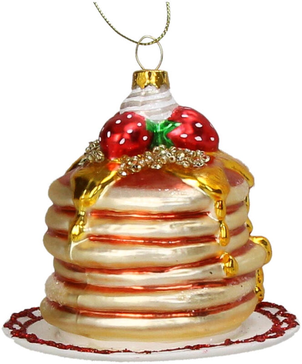 HD Collection Glazen Kerstornament Pannenkoekenstapel – Meerkleurig – 9,9 cm – Kerstboom Hanger – Originele Kerstdecoratie