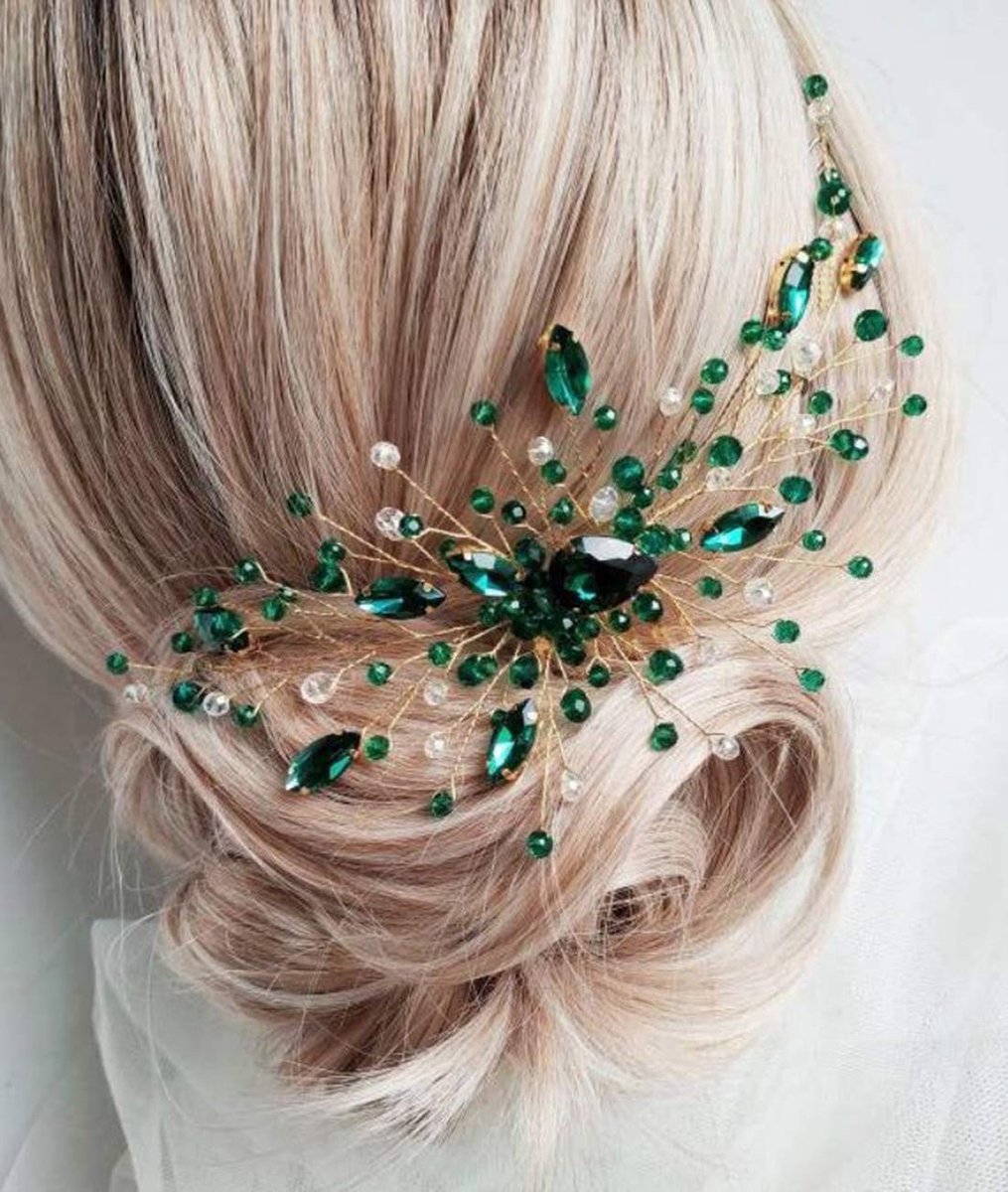 Solidchoice - Gouden Haaraccessoire met Groene Kristallen