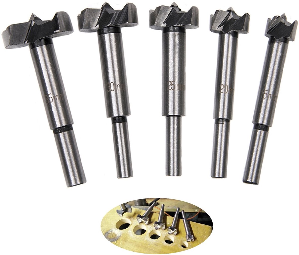 Solidchoice - Set van 5 Tungsten Carbide Boorbitten voor Houtbewerking