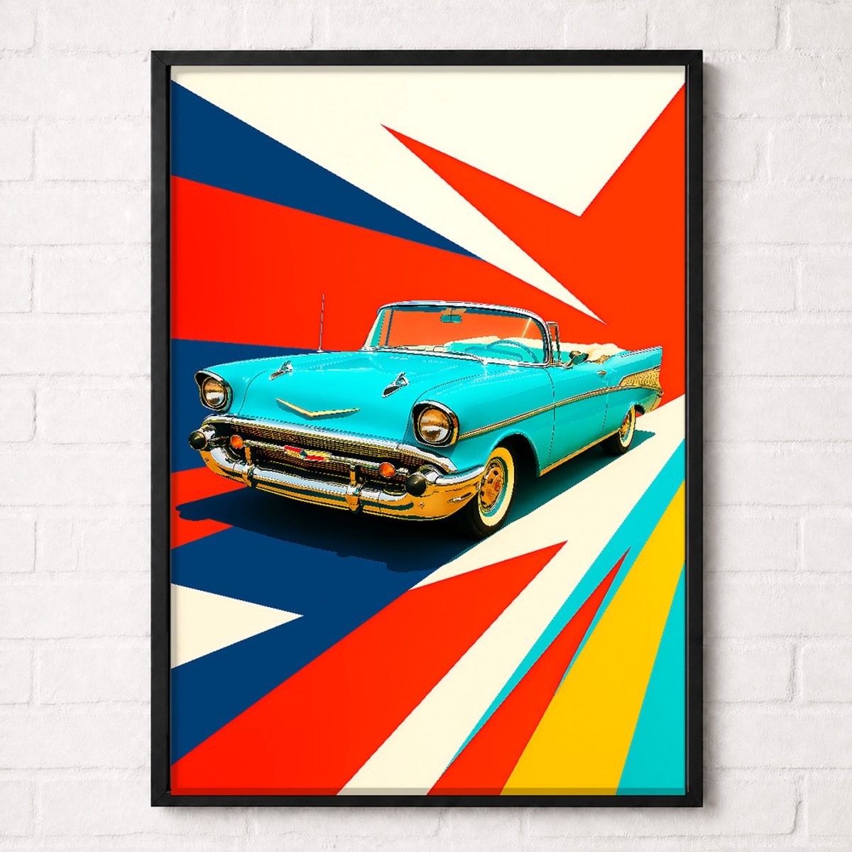 Raceauto Poster - Turquoise Klassieke Cabrio - Classic Racing Collection - Posters voor Autoliefhebbers - A2+ 43,2 x 61 cm