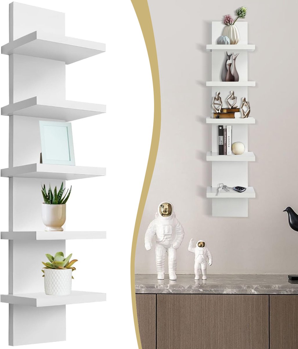 5-Laags Wandplanken - Verticale Kolomplank - Zwevende Opbergorganizer - Decoratieve Wandplanken - Hoge Torenvormige Opbergrekken