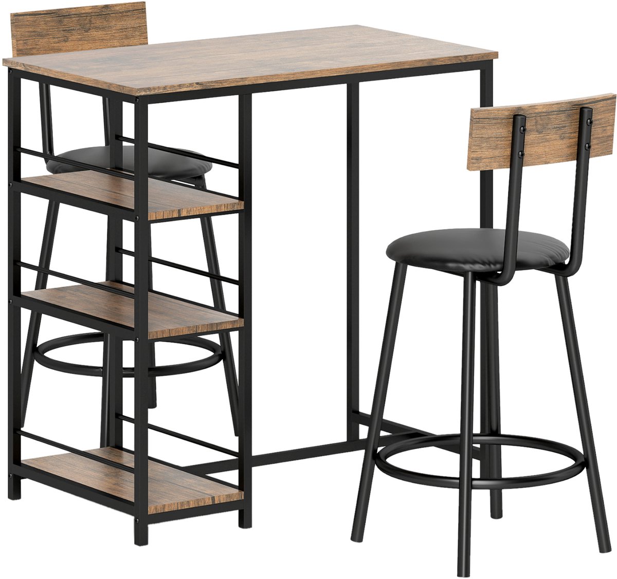 Eiken 3-delige Bartafelset 90 x 50 x 90,5 cm, Bartafel met 2 Barkrukken en 3 Zijplanken, Keuken- en Eetset met Comfortabele Zittingen, Ruimtebesparend Design, Compacte Eethoek voor Kleine Keuken, Ontbijthoek en Eetkamer, Stevig en Praktisch
