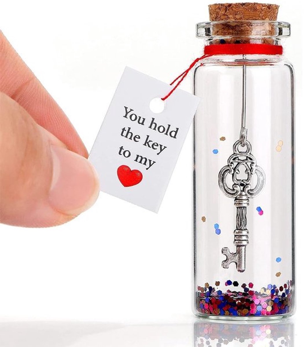 Boodschap in een Fles - Romantisch Cadeau - Liefdes Cadeau voor Hem - Huwelijkscadeau - Valentijnsdag - Elegante Glazen Fles met Rood Lint - Liefdescadeau