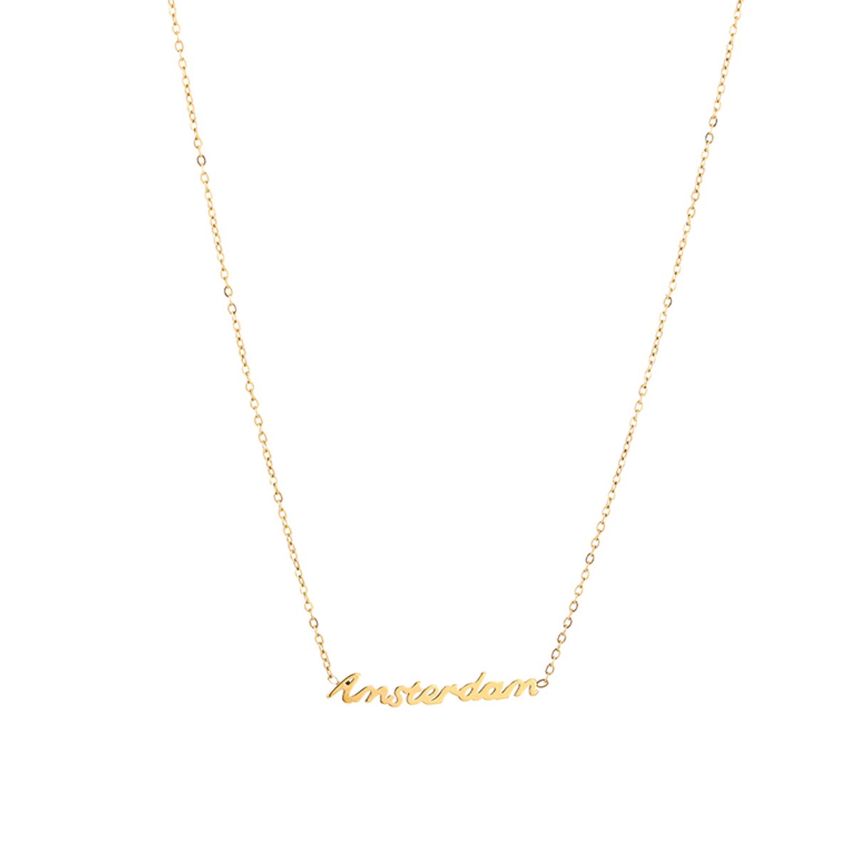Elegante Roestvrijstalen Ketting met Amsterdam Woordhanger - Dames Sieraad - Goud