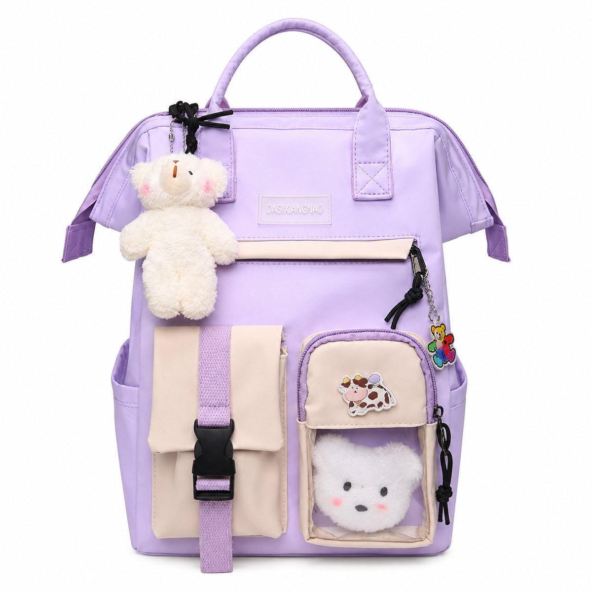 VHV-Rugzak dames - Schooltas meisje25L - Kawaii - Waterdicht - Met laptopvak - Inclusief pins & beer - Tiener rugzak - Middelbare school - Polyester - 38*26*18 cm- Paars