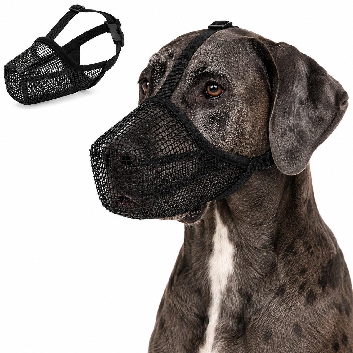 Bobypet-Muilkorf Honden - Anti eten - Anti bijten - Maat L, snuitomtrek 26-31 cm - Ademend mesh - Zacht & Comfortabel - Verstelbaar - Muilband - Snelsluiting - Drinken mogelijk - Nylon - Zwart