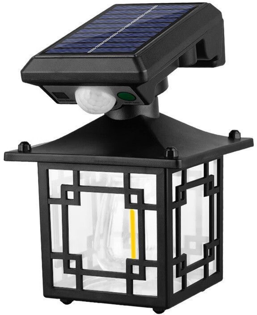 Weerbestendige solar-buitenwandlantaarn met bewegingssensor – Rustieke decoratieve tuinlamp voor veranda, balkon, terras en garage [Energieklasse C]