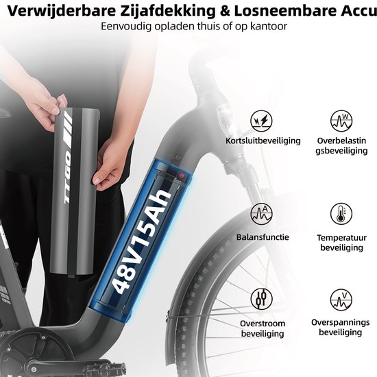 27,5 inch Elektrische Fiets - Full Suspension Elektrische Mountainbike -Aluminium Softtail Frame - 120 km Actieradius - 720Wh Grote Accu(48V 15Ah) - 70Nm Krachtig Koppel - Hydraulische Schijfremmen - Shimano 7 Versnellingen - Elektrische Stadsfiets — afbeelding 4