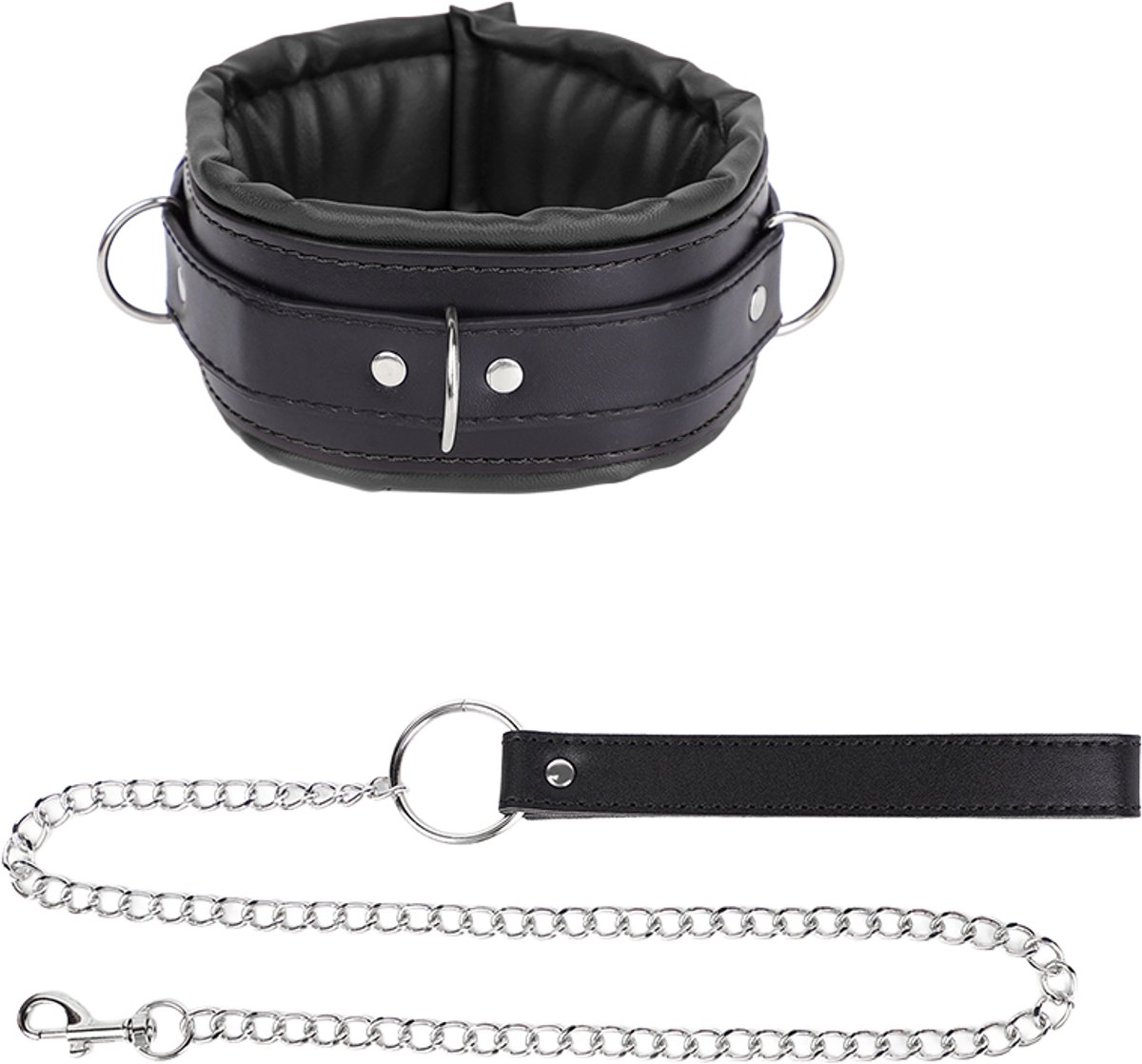 Fixxx - Gevoerde Collar met Leiband - Zwart