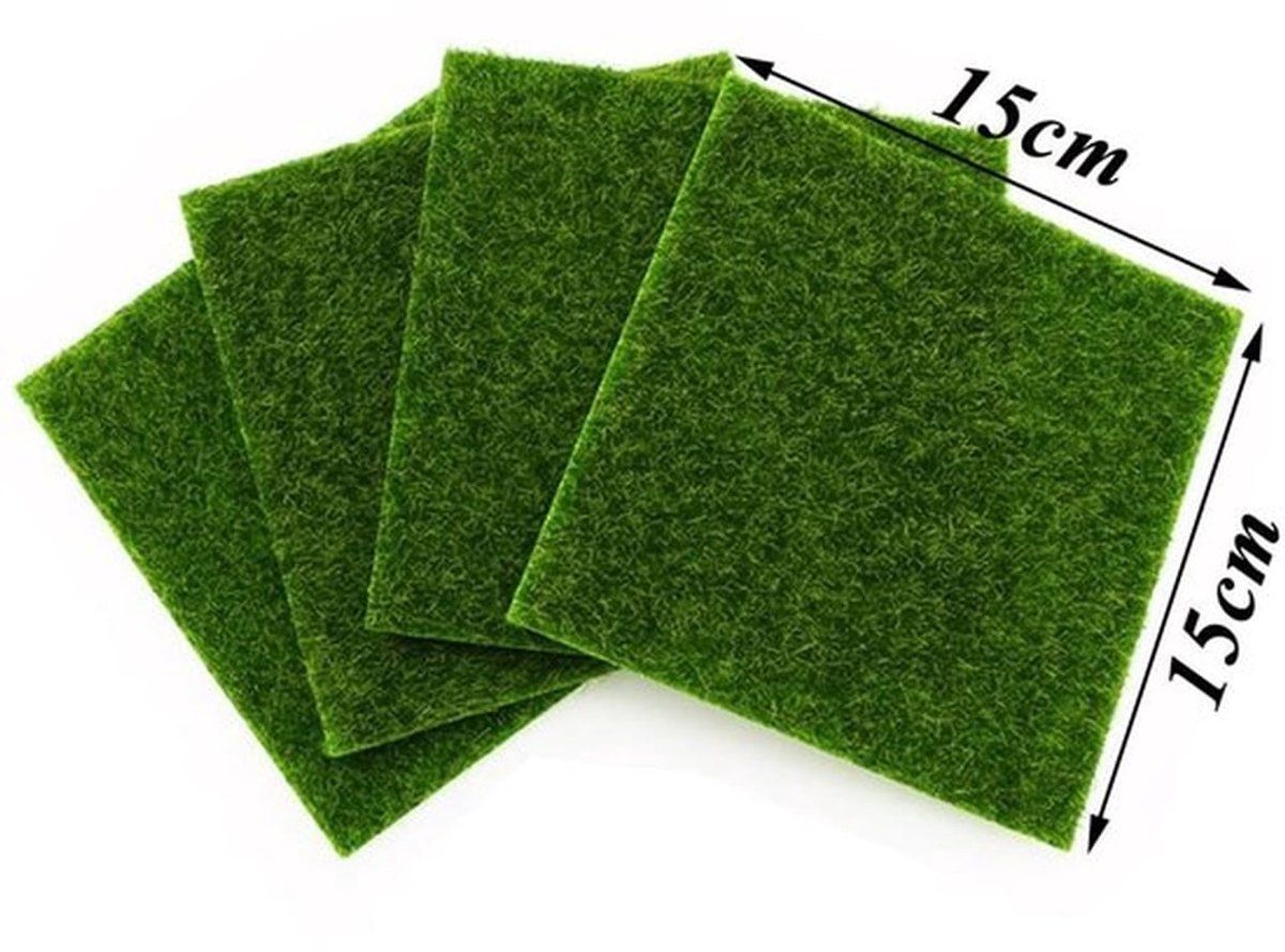 Kunstgras 8 Stuks - Kunstgrasmat - Kunstmos - Decoratie - Tuin - Formaat 15 x 15 cm - Nepgras