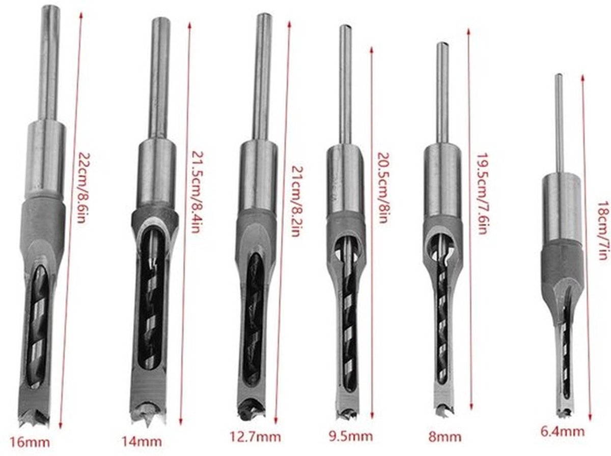 Houtbewerking - Vierkante Gat Boren - 6 Stuks - Gatenzaag Boor Set - Hout Tool - Geschikt voor Timmerlieden - 23 x 16 x 5 cm