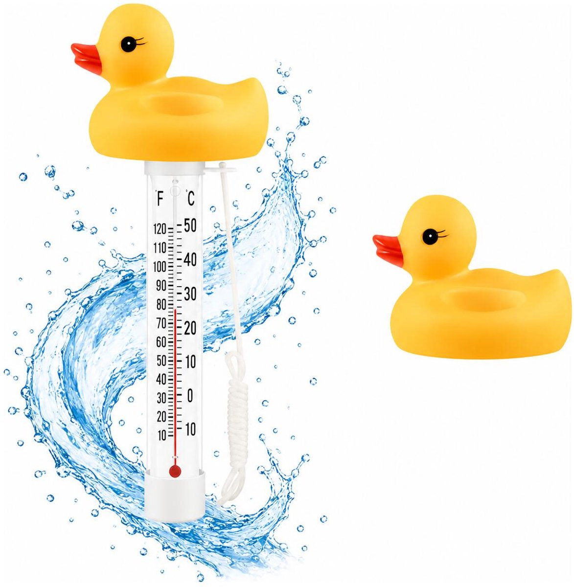 Bellatio Design Zwembad thermometer Funny - Eendje - drijvend - badthermometer - kunststof - 25 cm