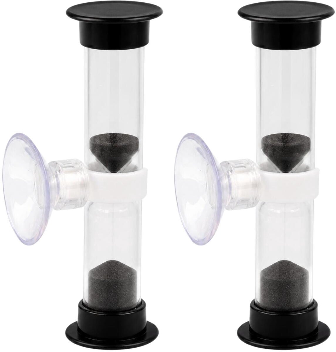 Bellatio Design Zandloper - 2x - douche / badkamer timer - zuignap - 5 minuten - zwart
