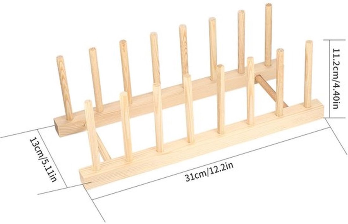 Afwasrek Hoogwaardig Grenenhout - Bordenhouder - Gereedschapsdrager - Potten Dekselhouder - Sniplankhouder - Eenvoudig te Monteren - Bordenstandaard