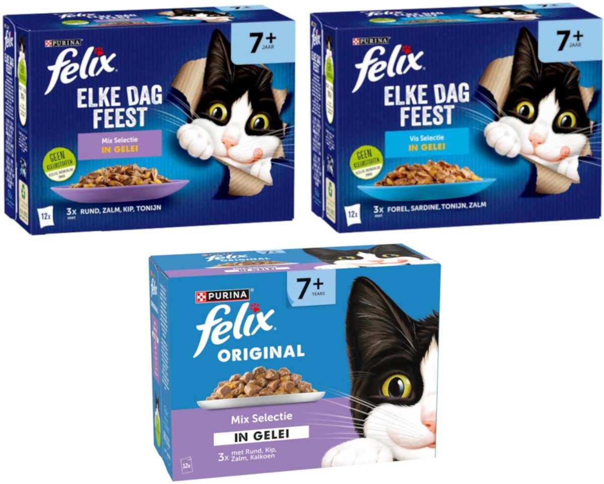 Felix Felix Original Elke Dag Feest Senior 7+ - Proefpakket - 3060g (3x12x85g)