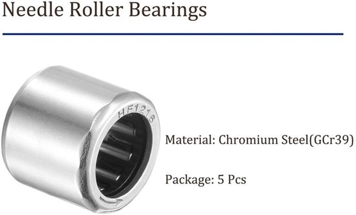 Rollagers 5 Stuks - Unidirectioneel - 12 mm Gatdiameter x 18 mm Buitendiameter x 16 mm Breedte - Geschikt voor Landbouwapparaten - Automobielindustrie - Industriële Machines - Naaldlagers