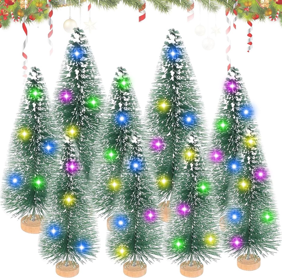 Mini Kunstkerstboom Set - Groen - 8 cm, 9,5 cm en 12 cm - Kunststof en Hout - Voor Tafeldecoratie