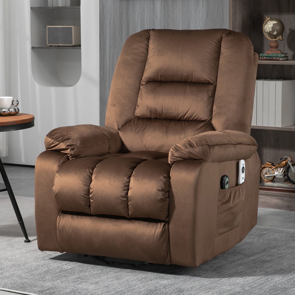 Fauteuil Relax Lift Recliner Massage Verwarmd Fluweel Bruin – foto 4