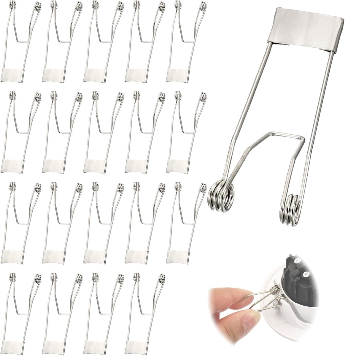 Set van 20 Veerklemmen voor Plafondlamp - Zilver - 60 x 20 mm - Hoogwaardig Metaal - Voor Bevestiging van LED-Lampen