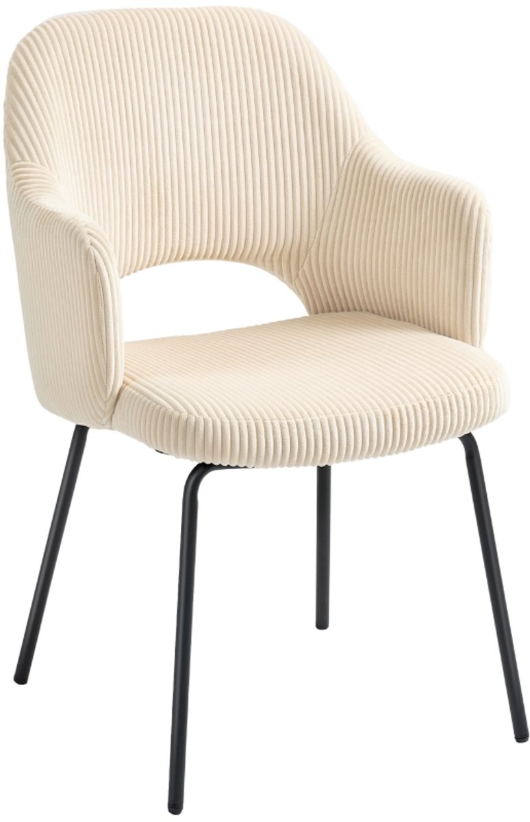 Clruro Eetkamerstoel - Zitting 49 x 47 cm - Schelpvorm met Armleuningen - Cord/Metaal - Beige