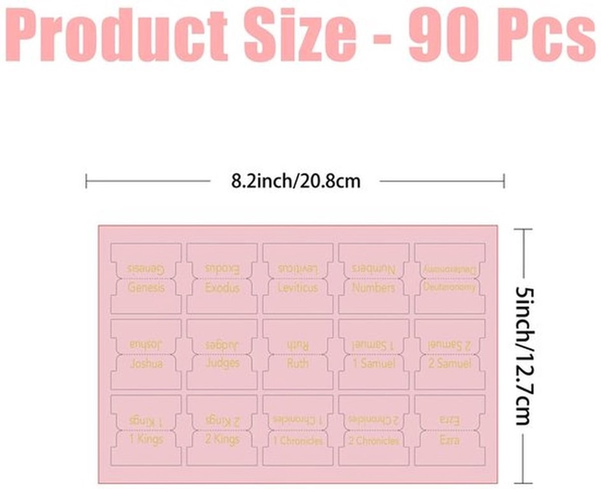 Bijbel Index Tabs 90 Stuks - Roze - Gelamineerd - Voor Vrouwen - Bijbel Tabs - Duurzaam - Eenvoudige Navigatie