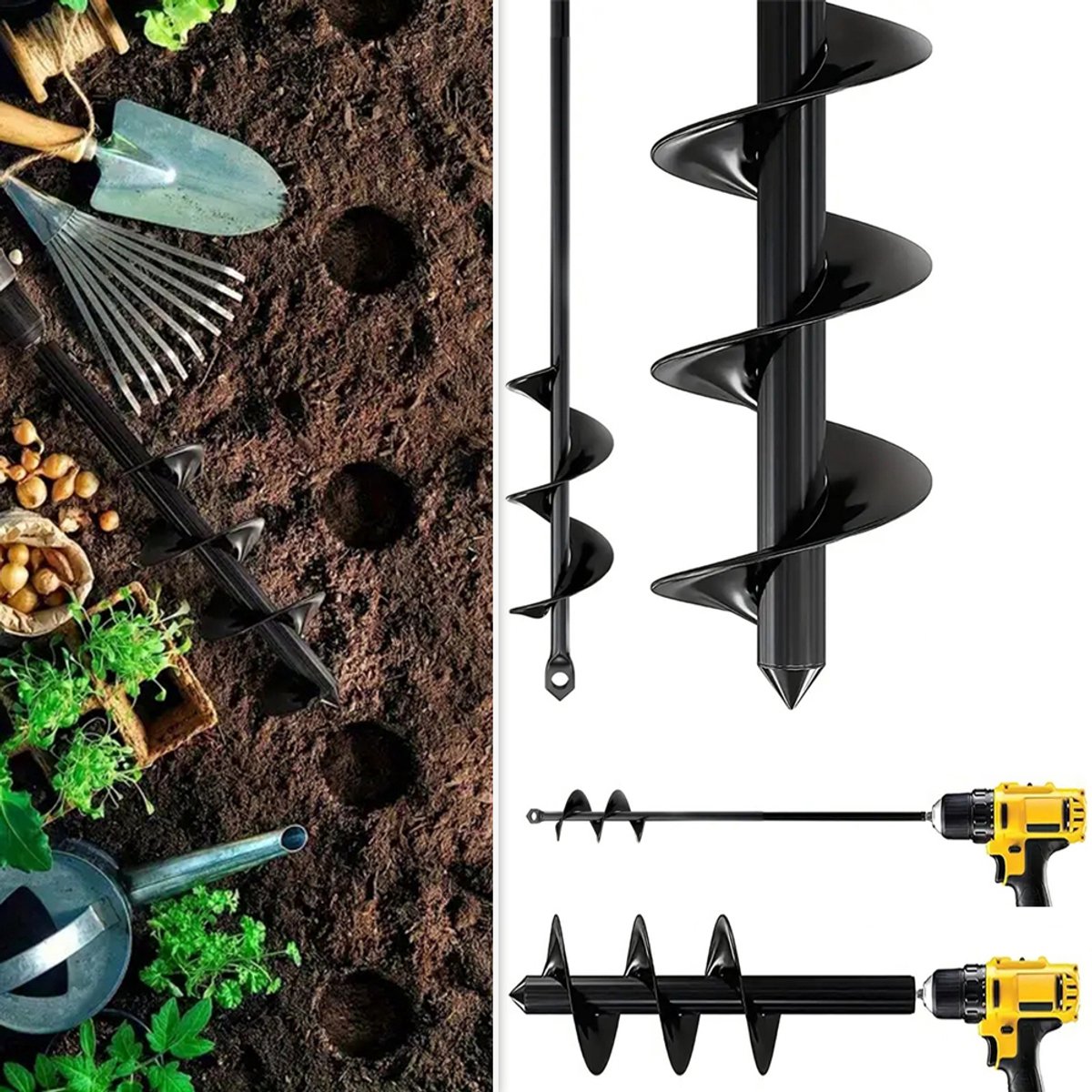 Tuinboorbits (2 Stuks) - 3/8" Zeskantschacht Spiraalvormig Ontwerp 45 cm Lengte - Snel Gaten Graven Voor Bollen Bloemen En Groenten - Zwart