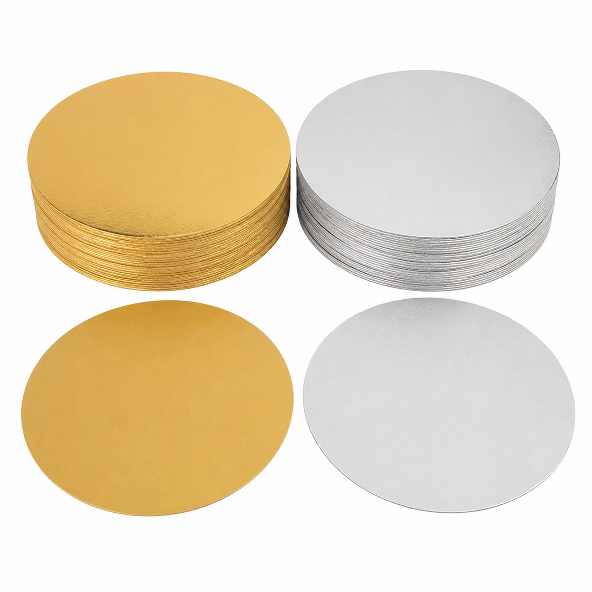 50x Kartonnen Bodemschijven Ø 16 cm Goud/Zilver – Dubbelzijdige Rondschijven voor Verpakkingszakken – Kartonnen Inlegbodem