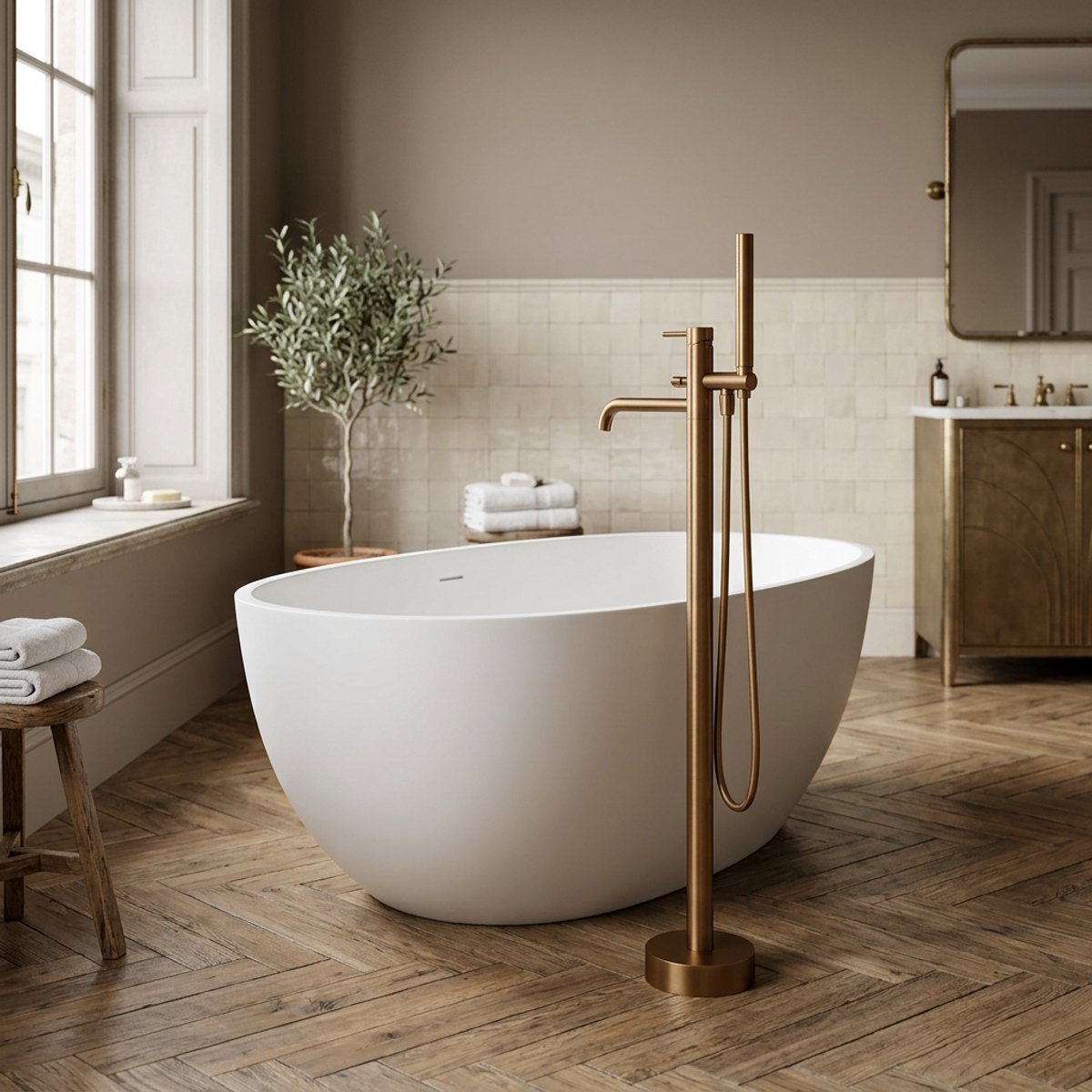 Vrijstaande badmengkraan Sanitado Fiora High-End in mat brons