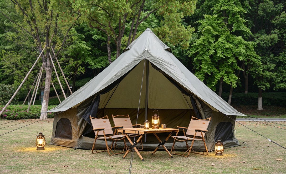 Intebiki Tipi Tent - Glamping Tent - Canvas Tent 4 Persoons - 2 meter - Met UV zonbescherming - Kampeertent - Yurt Tent met Kachelopening - Festival - Festivaltent - Waterdicht - Draagtas - Donkergroen