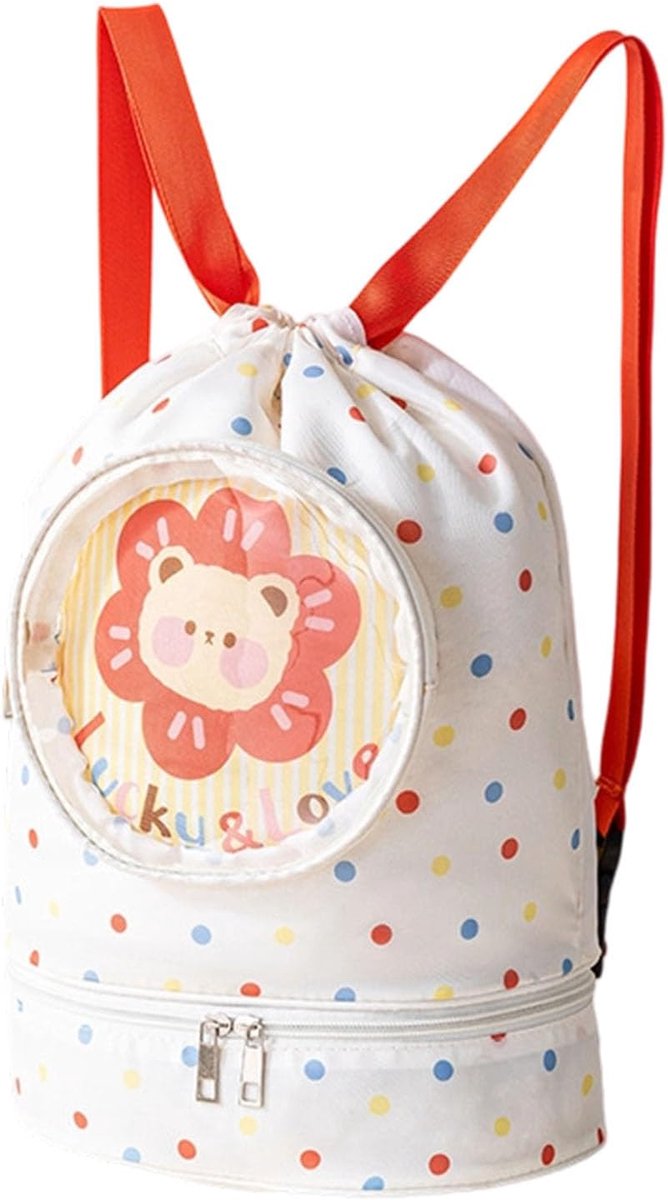 Zwemtas - Rugzak/sporttas - Scheiding van natte en droge spullen - Ruime toilettas - Opbergvak met trekkoord - Zwemaccessoires - Geschikt voor zwemmen en fitness - Wit - 26,5*14*39 cm