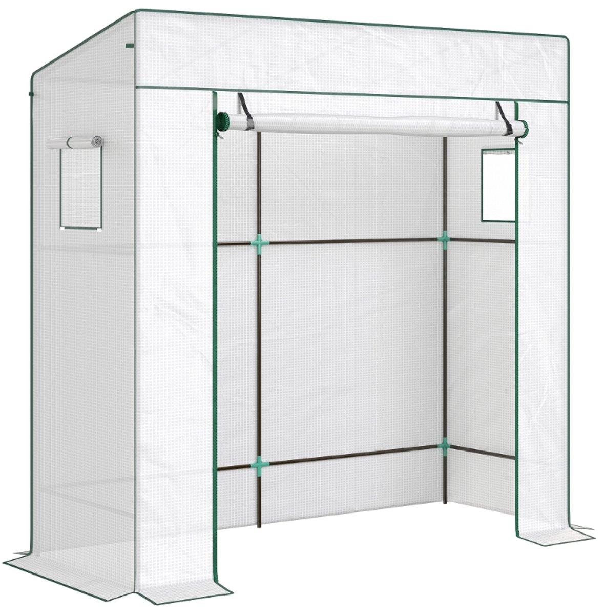 Broeikas - foliekas met oprolbare deur en 2 netramen - metalen frame - 196x77x197cm - Wit