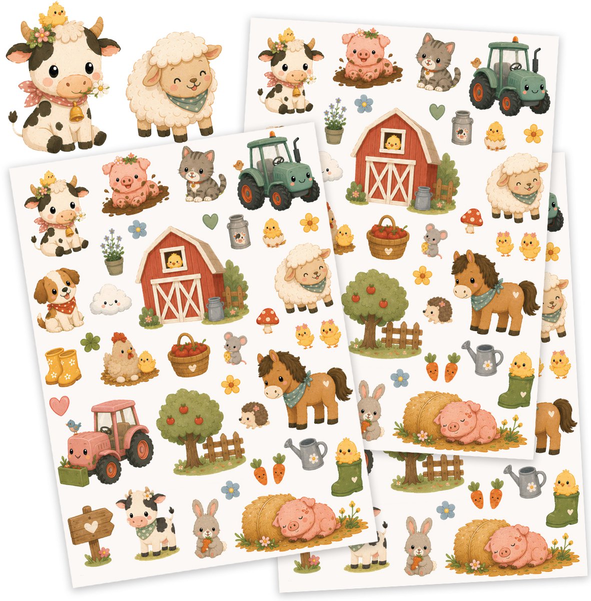 Boerderijstickers in Little Dutch Stijl - 3 Stickervellen - Boerderij Stickers voor Kinderen