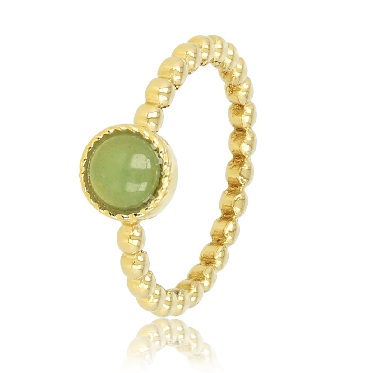 My Bendel - Bolletjes Ring met Ronde Edelsteen • Green Aventurine - met Luxe Cadeauverpakking | Sieraden Voor Dames | Maat 17.00 Mm / Maat 53