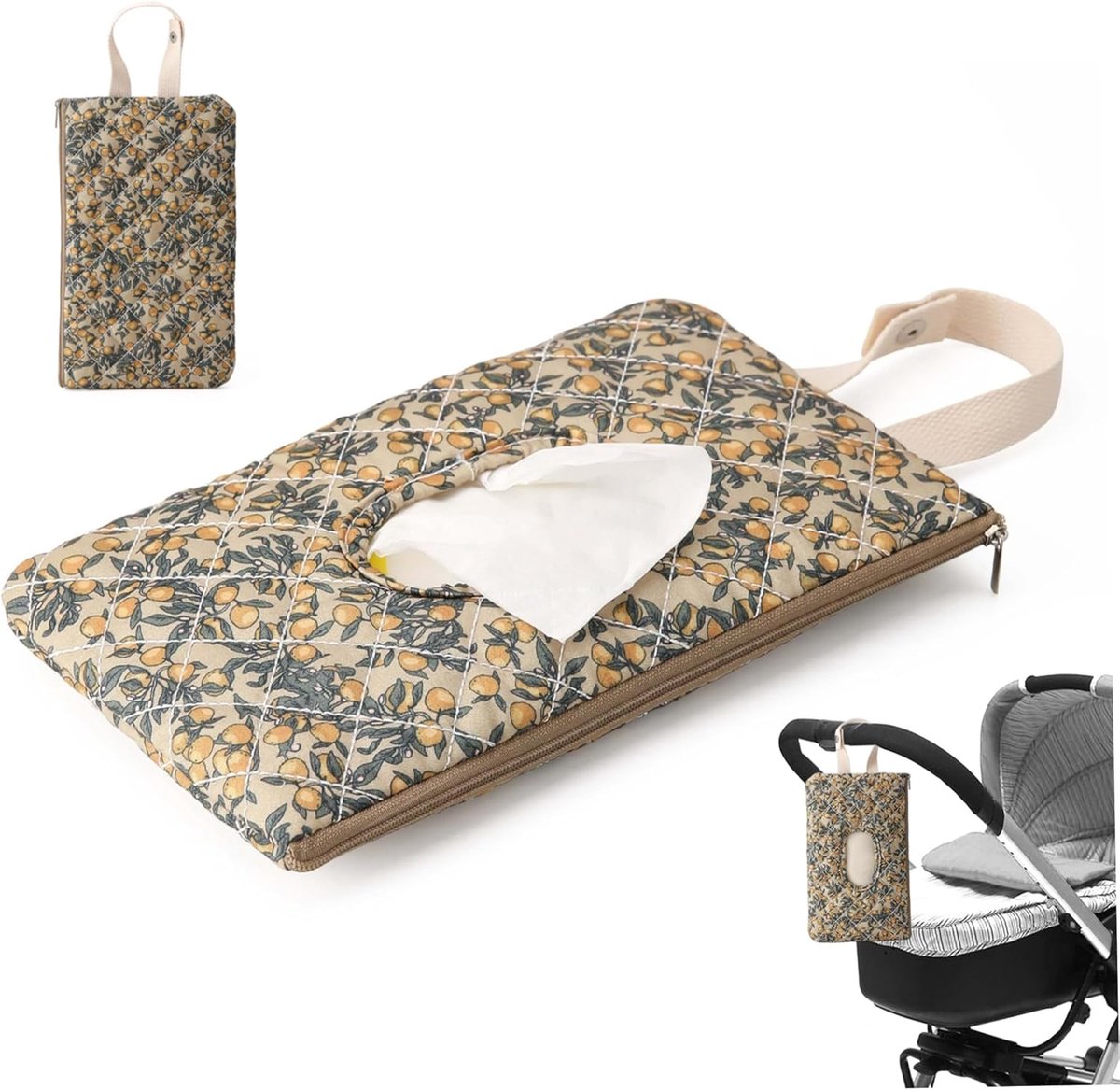 KZQ Multifunctionele Gewatteerde Opbergtas Voor Baby Doekjes En Luiers – Groen 26x15 Cm