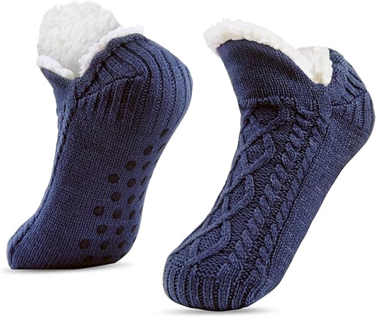 Antislip Pantoffelsokken van Warme Fleece - Dikke Enkelhoge Binnensokken met Grip voor Koude Dagen
