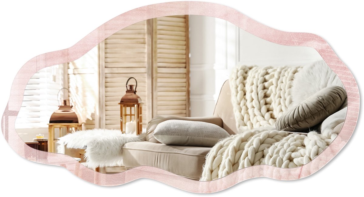 ArtPrintCave Roze Weefpatroon Spiegel - Roze Elegante Rechthoekige Wandspiegel - Organische Spiegel - Slaapkamer, Woonkamer, Kledingkast - Klassiek - 45x90 cm - Totale afmeting 52x97 cm