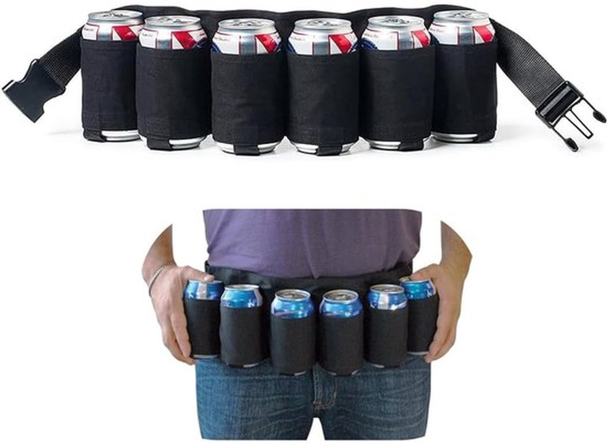 Drankhouder met 6 vakken - Drinkgordel - Drankhouder auto - Drankhouder zwembad - Verstelbaar 72-120 cm - Geschikt voor buitenactiviteiten - Drankgordel