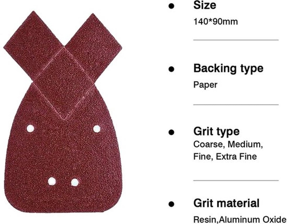 Schuurpapier Set 40 Stuks - Schuurpapier Driehoek 140mm - Schuurpapier Fijn 40/60/80/120 - Aluminium Oxide - Antistatisch - Geschikt voor Detail Schuurmachines - Schuurvellen